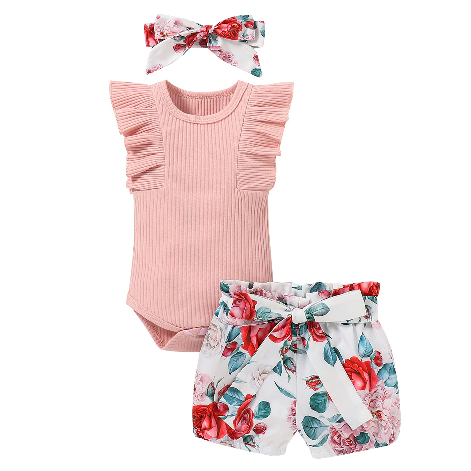 Baby Girl Clothes Infant Summer Outfits Set Ruffle Sleeve Romper Flora – Cutebab WBBAPB08YQGF2LJ