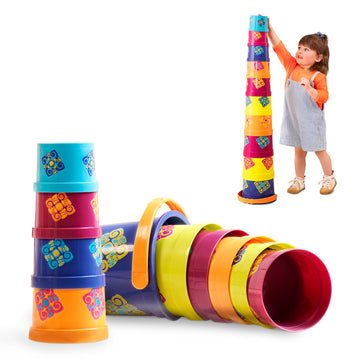 B. toys- Stacking Buckets - 10 pcs - Sort & Stack Colorful Nesting Cups - Bath & Backyard - Stackable Learning Toy - Toddler, Ki