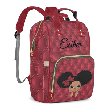 Custom Baby Diaper Bag for Girls, Red Personalized Name Nylon Waterproof Mommy Nursing Daypack with Large Capacity for Travel, B