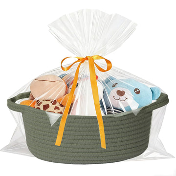 HOBASKET Small Woven Basket with Gift Bags and Ribbons Durable Cotton Rope Basket for Halloween Gifts Empty Storage Basket 12X 8