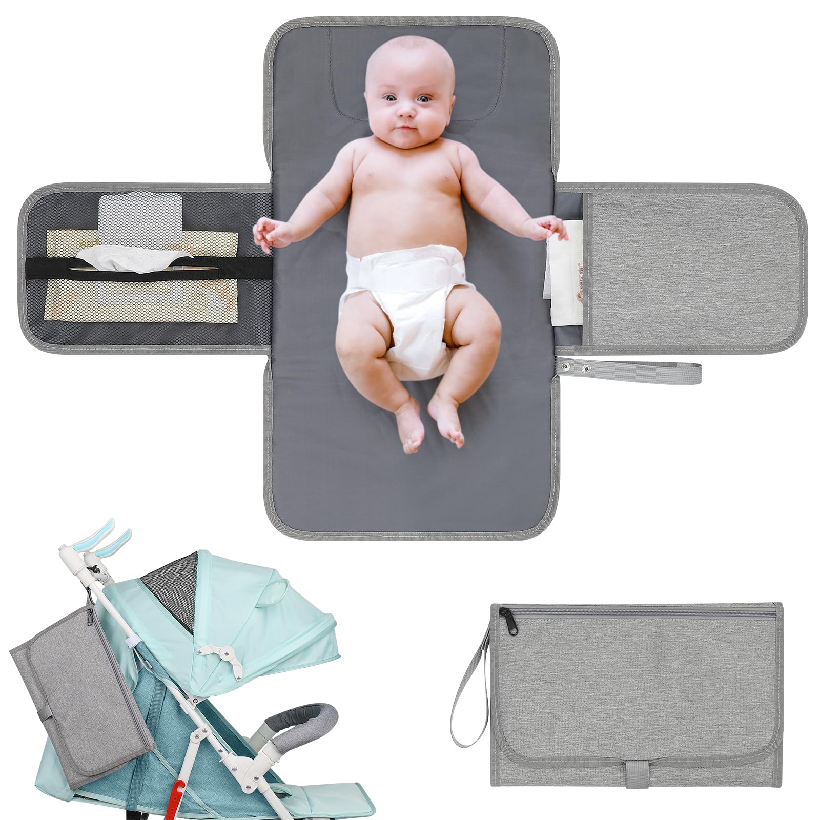 Accmor Portable Diaper Changing Pad, Waterproof Baby Changing Mat, Baby Diaper Changing Pad for Travel, Grey