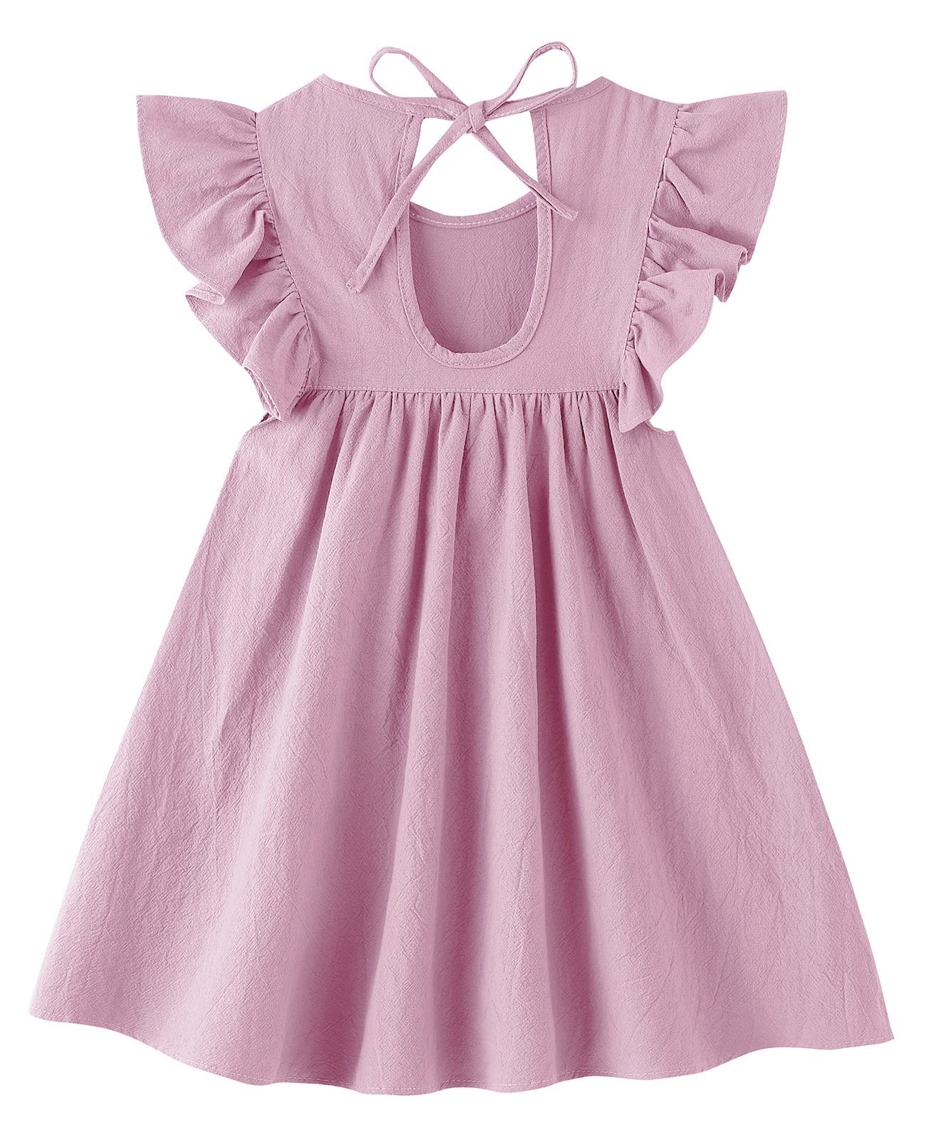 Lyxiof Toddler Baby Girl Cotton Linen Dress Ruffle Sleeve Halter Sleeveless Kids Casual Beach Dresses Pink 100Cm