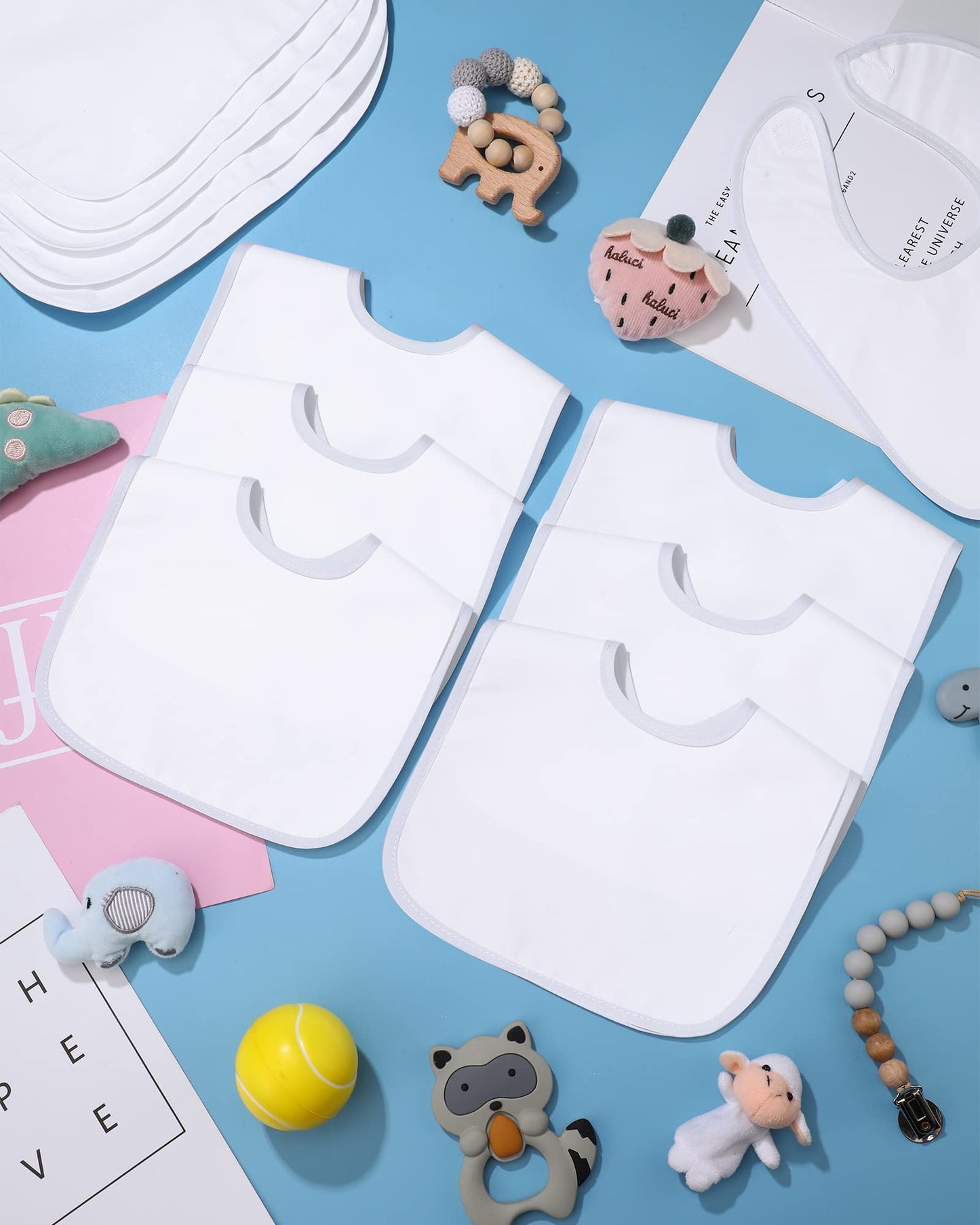 30 Pack Sublimation Blanks Baby Bibs Bulk 2 Ply Waterproof Absorbent White Bibs Unisex Baby Drool Bib With Hook And Loop Sublima