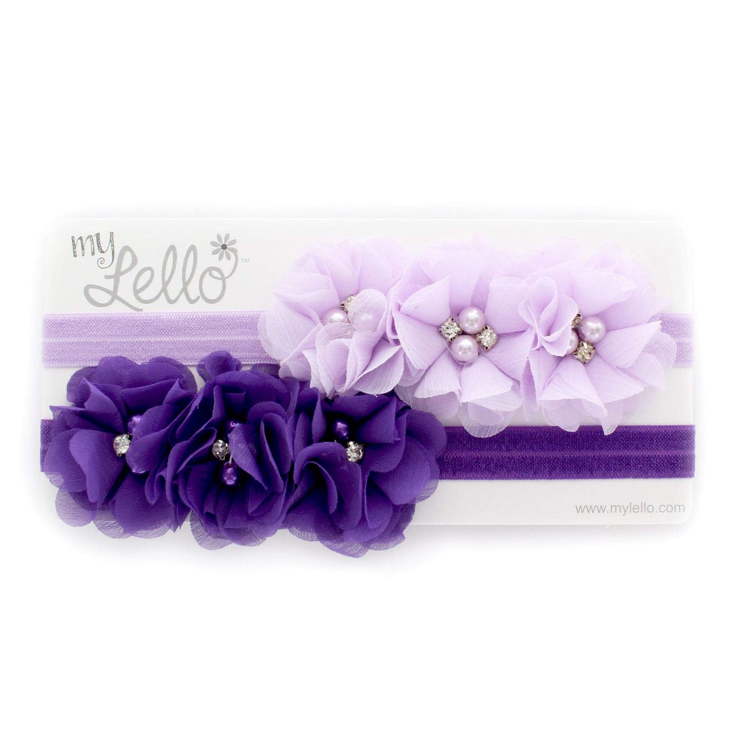 My Lello Baby Flower Headbands Fabric Beaded Trio Stretchy Elastic Pair (Pink Blush/Mineral Ice)