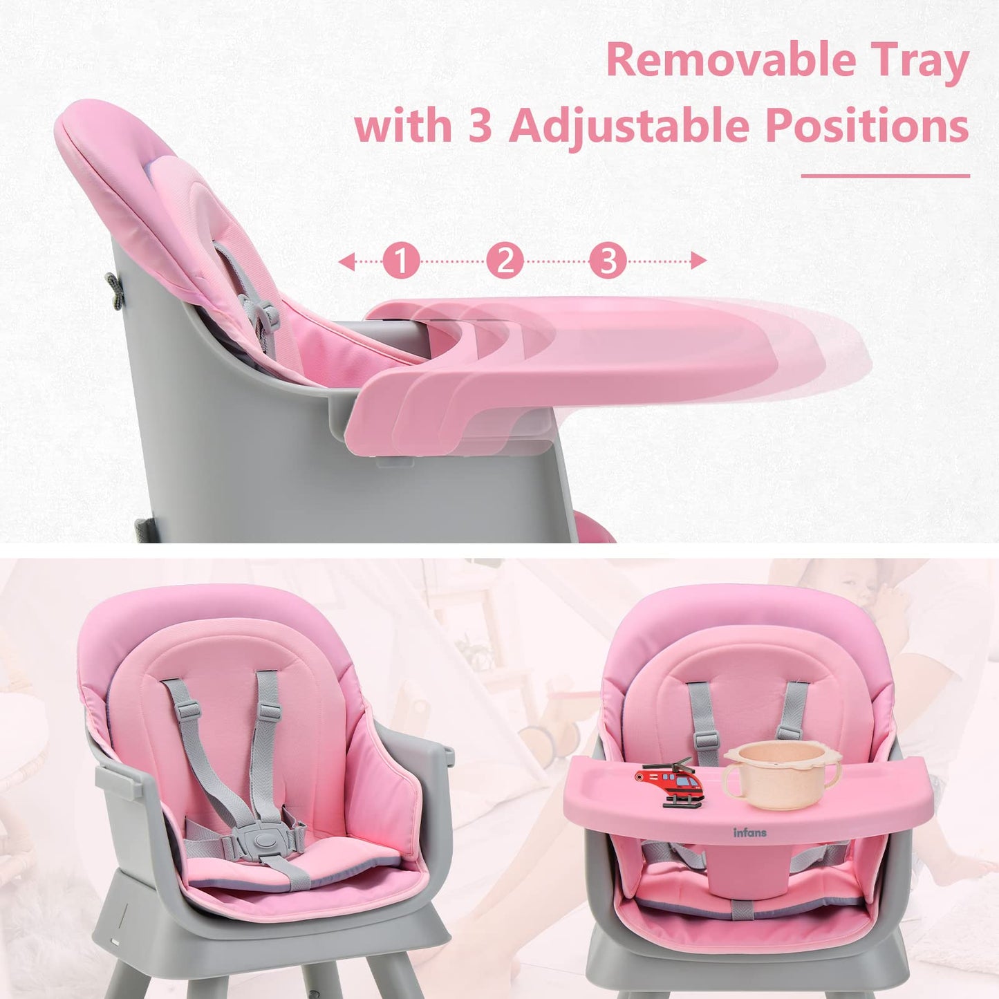 Infans 7 In 1 Baby High Chair, Convertible Highchair For Babies And Toddlers, Infant Dining Booster Seat, Building Block Table,