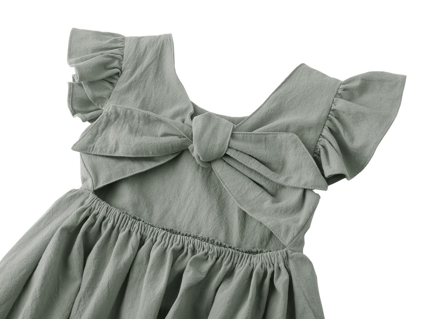 Dutebare Toddler Baby Girls Dress Cotton Linen Ruffle Sleeveless Halter Kids Casual Beach Dresses Grey Green 110
