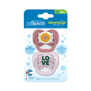 Dr. Brown'S Advantage Baby Pacifier, Fully Symmetrical Soother With Soft Silicone Bulb, 0-6M, Bpa Free, Lavender Love, 2 Pack (S