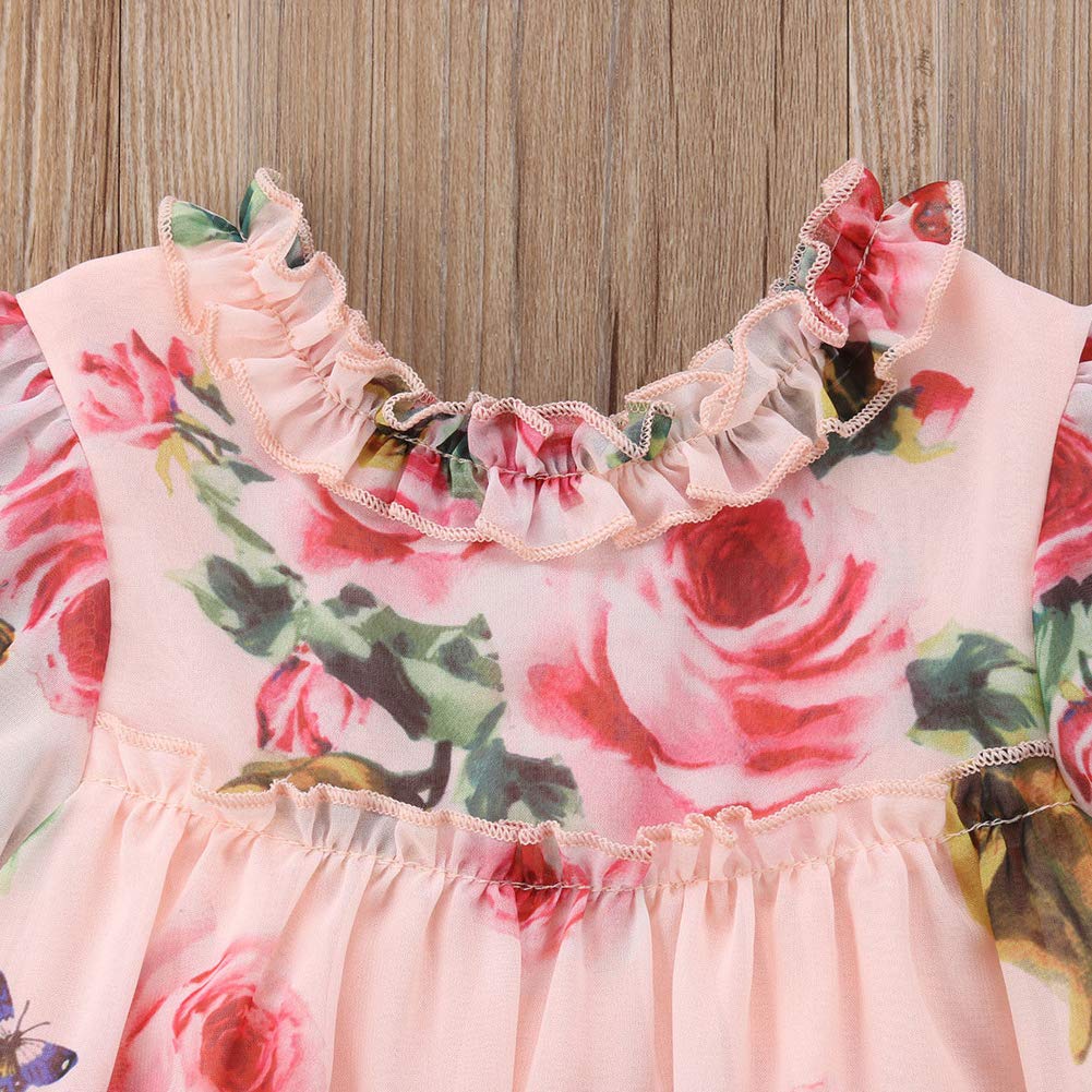 Toddler Baby Girls Flower Print Ruffles Princess Dress Sundress Clothes Outfit (2-3 T, Pink)