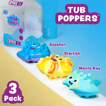 Tub Works Tub Poppers Popping Kids & Toddler Bath Toys, 3 Pack | Push, Poke, Squish & Pop it Fidget Toys for The Bathtub | Irres