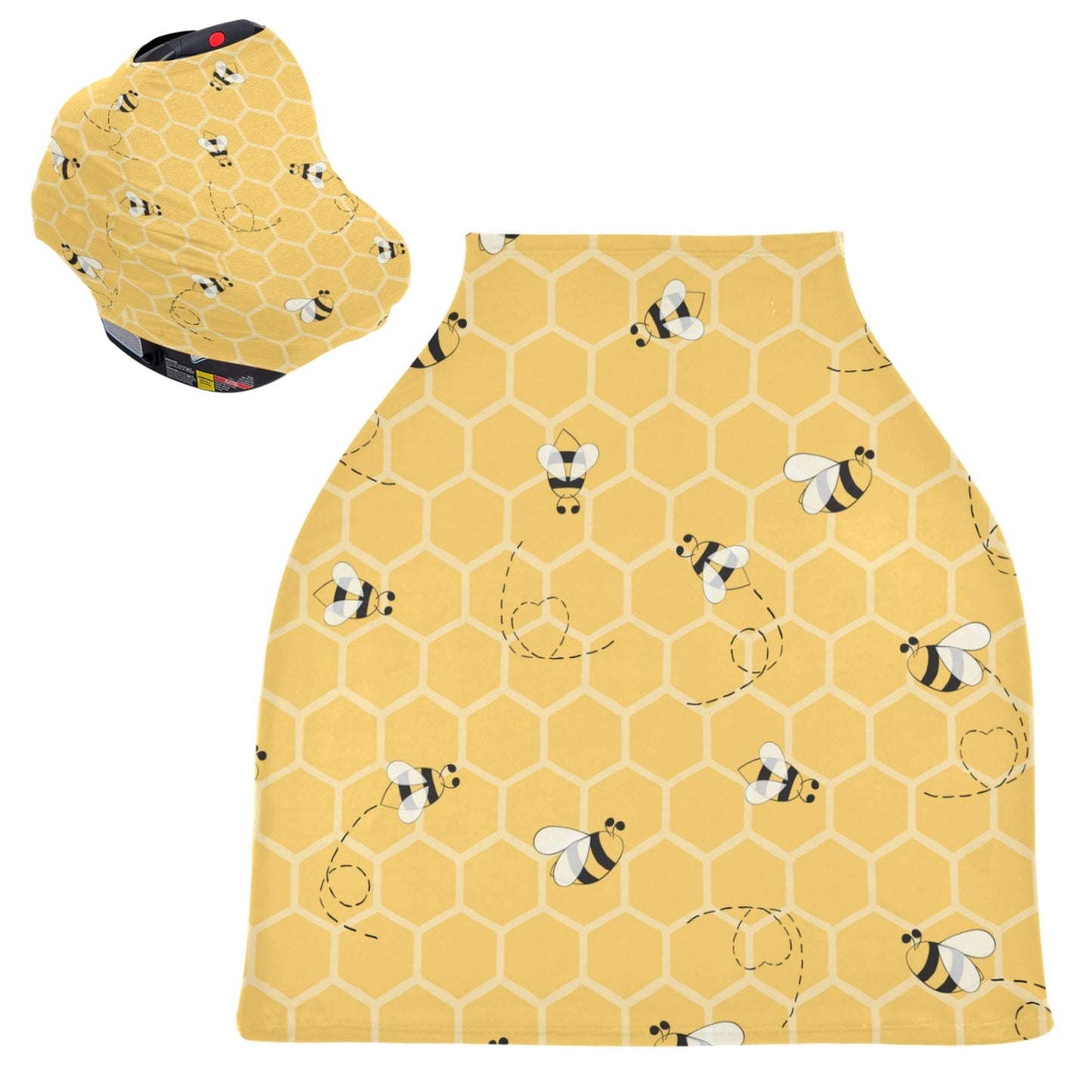 Yyzzh Cute Bee On Honey Yellow Honeycomb Pattern Stretchy Baby Car Seat Cover Infant Canopy Nursing Covers Breastfeeding Cover B