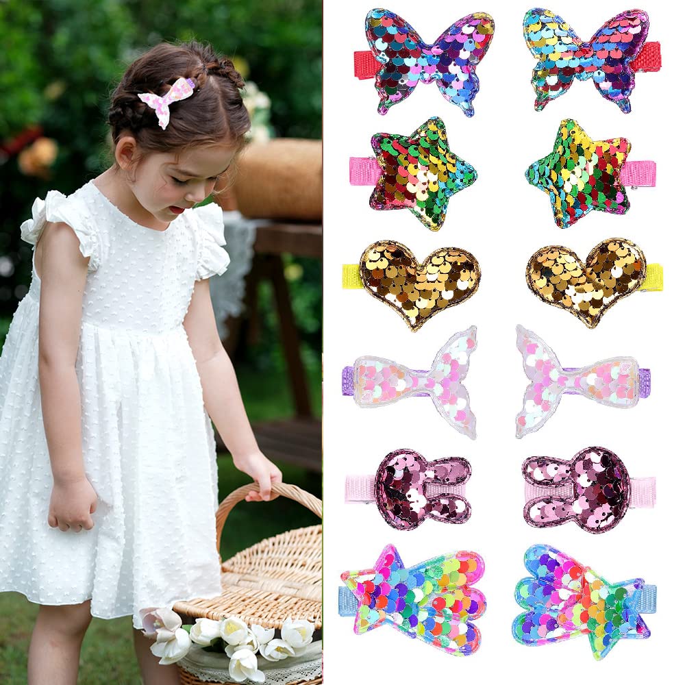 Zanwell Hair Clips For Girls,12Pcs Sparkly Fully Ribbon Lined Baby Hair Clips,Cute Hair Accessories For Teens Girls Toddler Baby