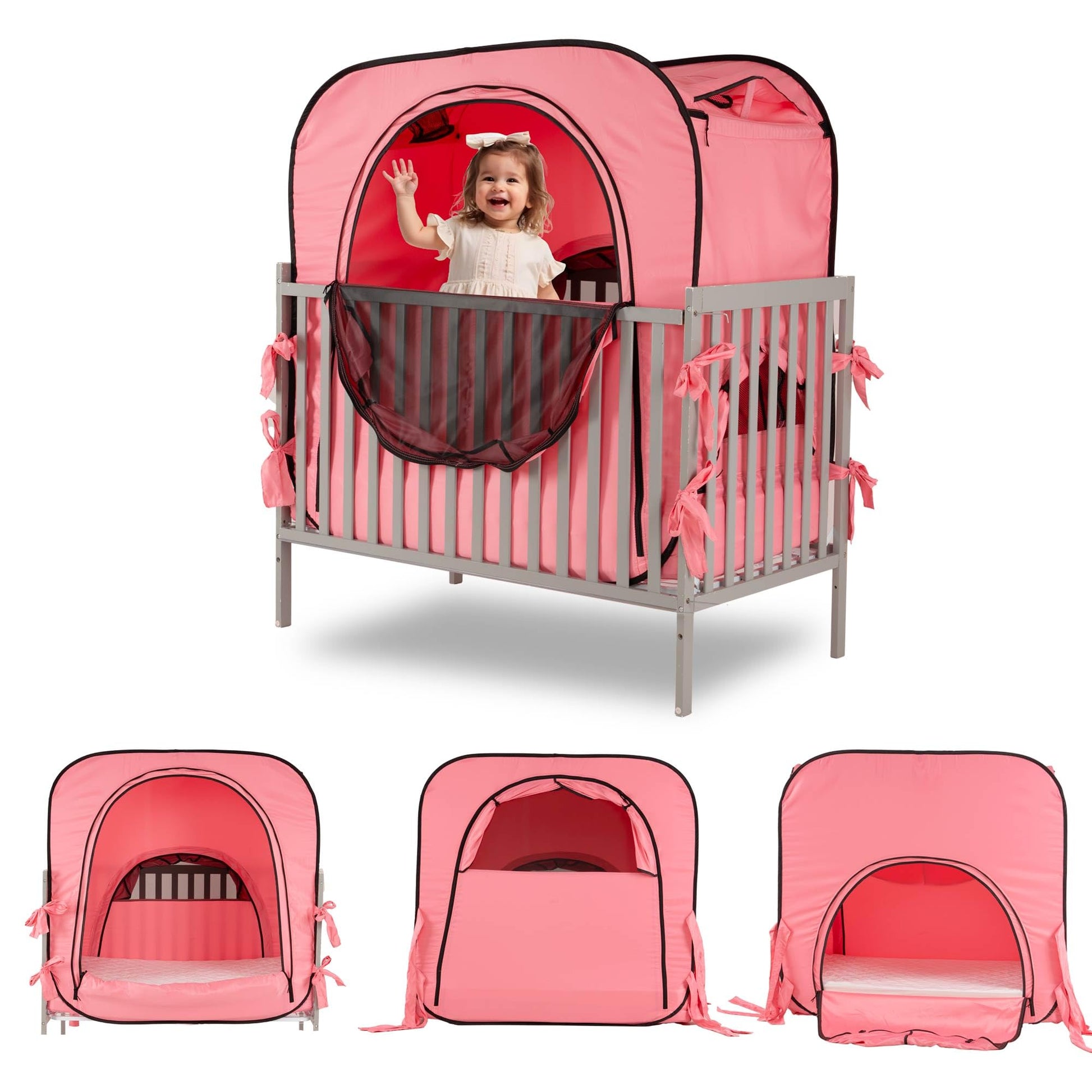 porayhut Pop up Baby Privacy Bed Tent,Sleeping Crib Tent Cover for Toddler,Blocks 90% Light with Monitor and Fan Pouch Design wi