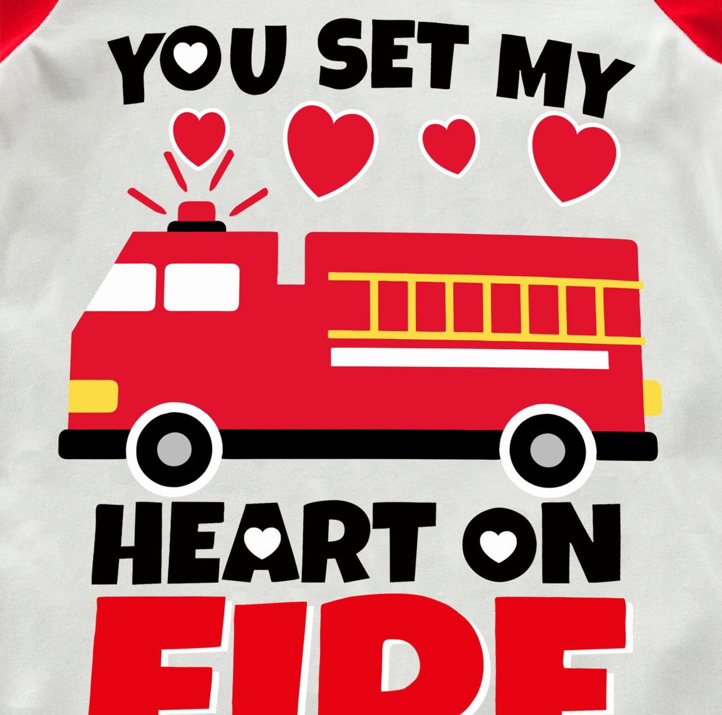 Toddler Boy Girl Valentine'S Day Shirt Fire Truck You Set My Heart On Fire Cotton Long Sleeve Tee Kid Boy Top 8 Years