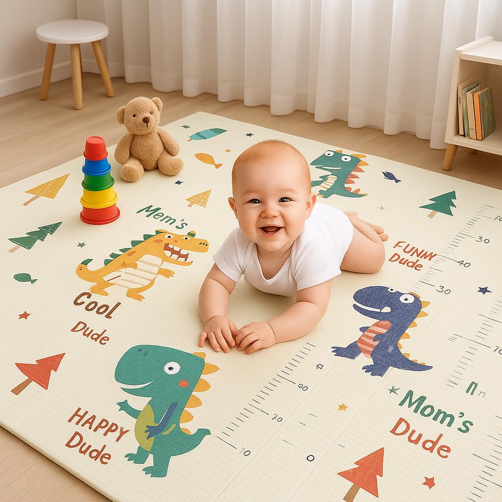 Liltoes Speedy Saurus Double Sided Water Proof Baby Play Mat, Reversible Play Mats For Kids, Baby Carpet, Multicolour, Pack Of 1