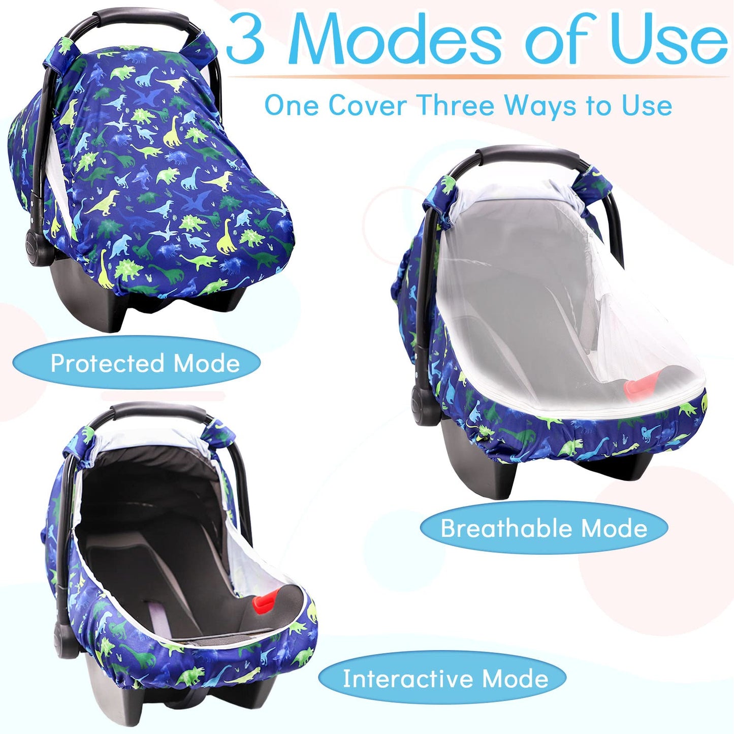 Car Seat Cover For Babies, Summer Cozy Cover, Privacy Carseat Canopy Protect Boys Girls, Breathable Comfortable, Dinosaur