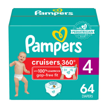 Pampers Diapers - Cruisers 360 - Size 4, 64 Count, Babyproof Up To 100% Leakproof Pull-On Diaper