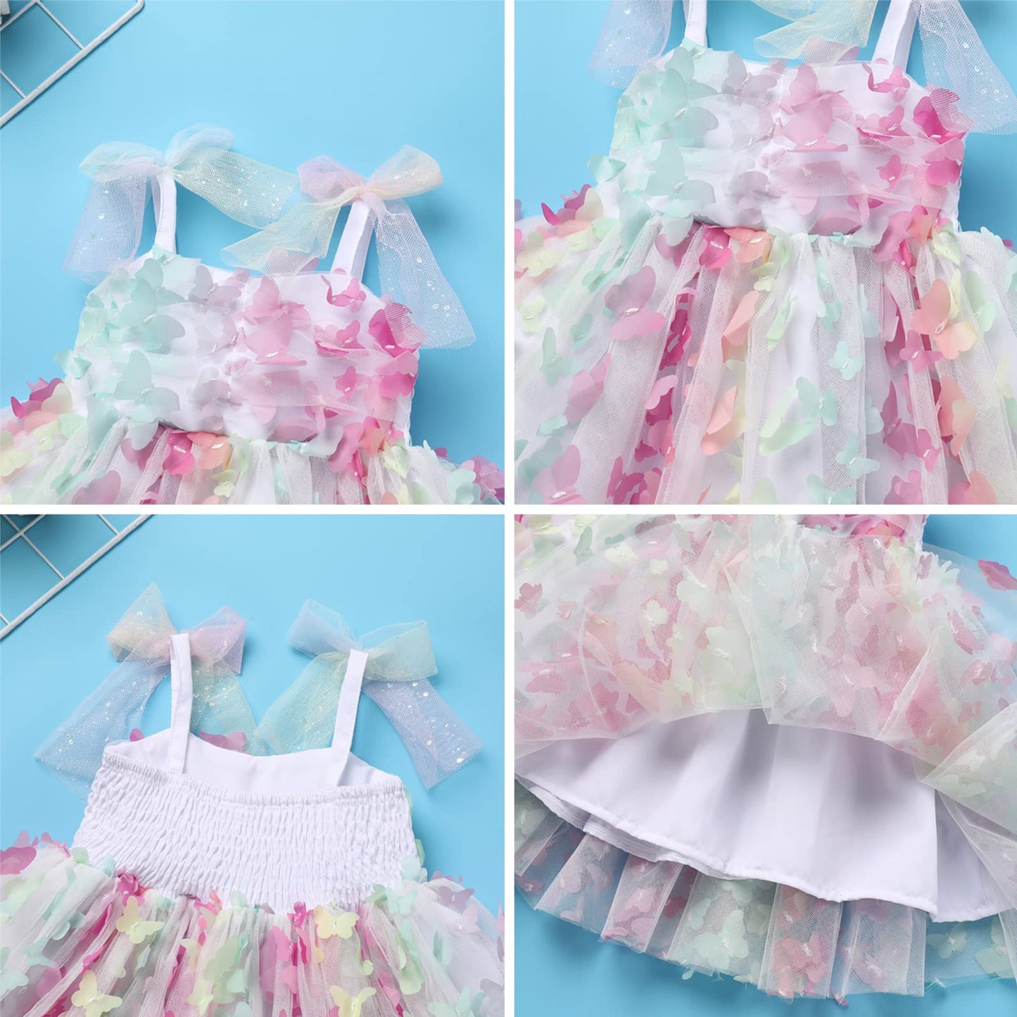Idopip Baby Girls Colorful Butterfly Tutu Dress Summer Sleeveless Backless Princess Birthday Party Dresses Toddler Little Girl C