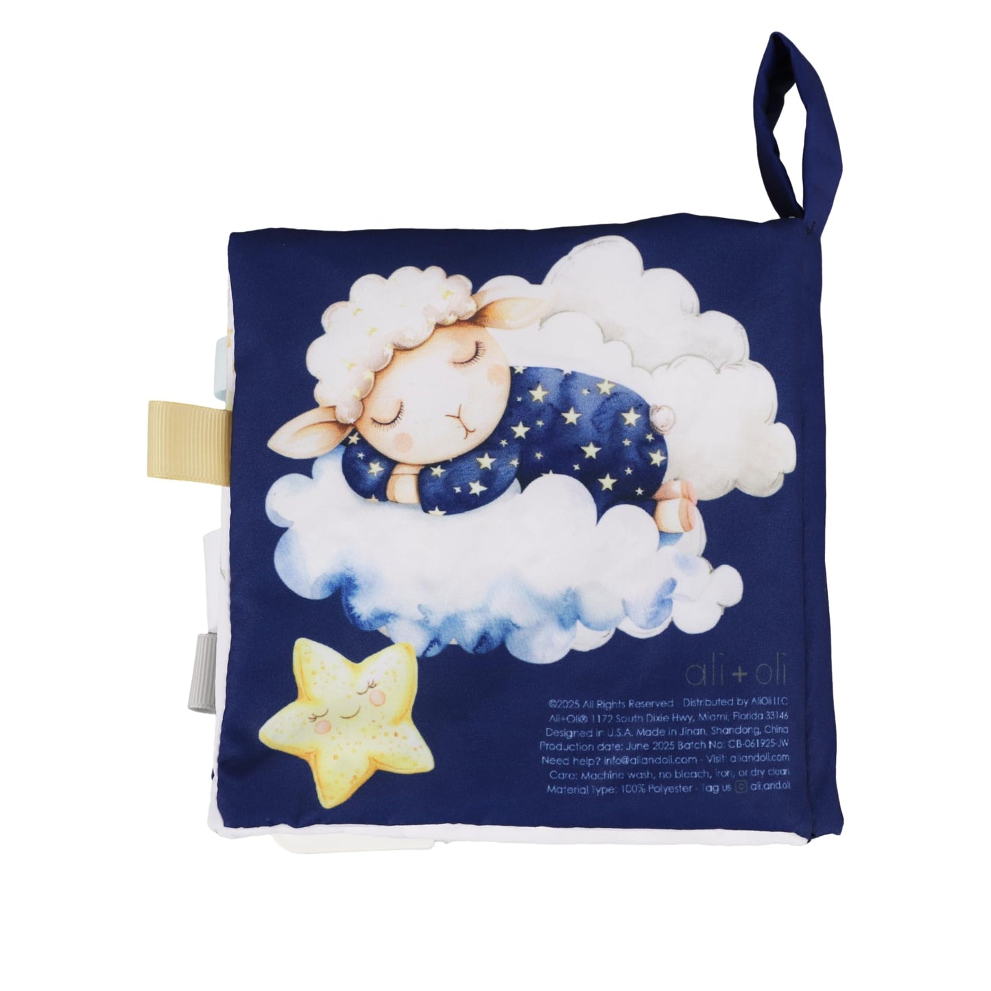 Ali+Oli Baby Cloth Book - Soft Sensory Crinkle Book with Teether for Infants 0-12 Months - Early Learning Touch & Feel Tummy Tim