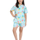 Maaesa Girls Green with Pineapple & Grapefruit Print Cotton Shirt & Coordinating Shorts Set | Night Suit Set | Short Sleeves | C