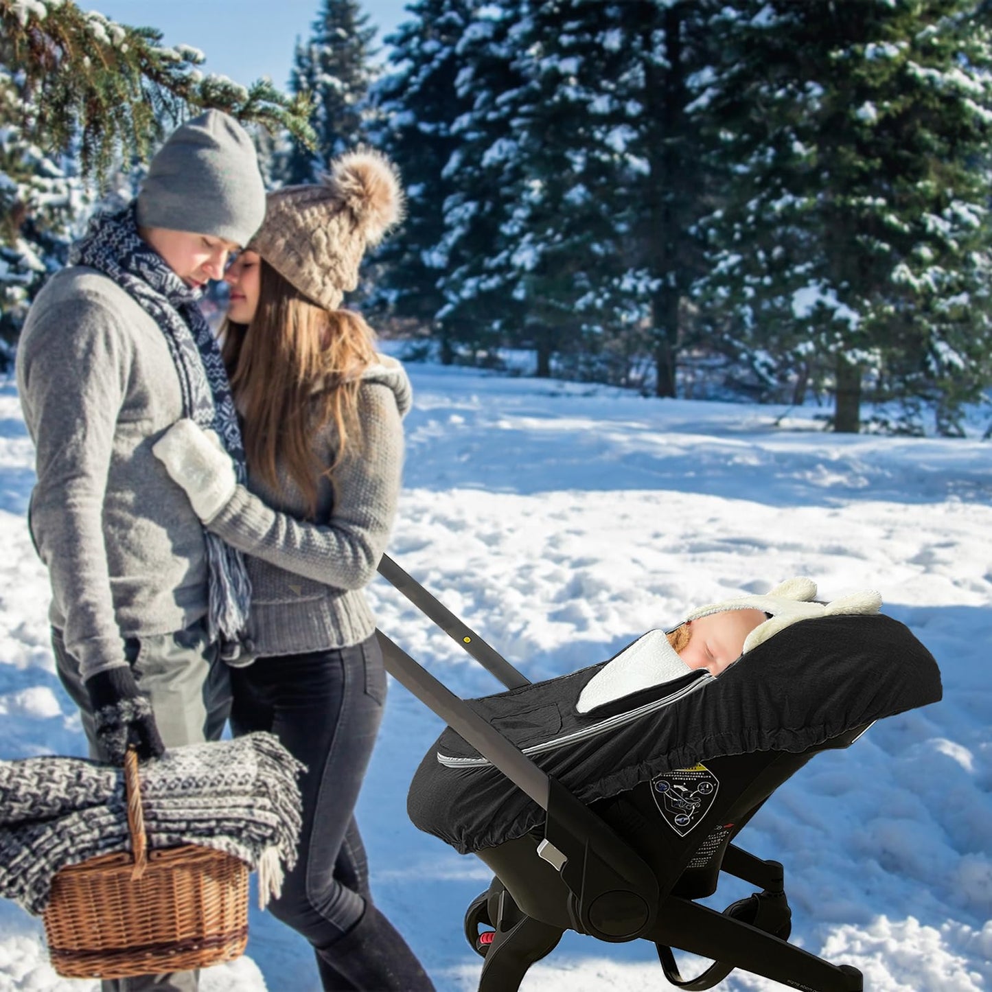Carseat Cover For Winter, 2 In 1 Infant Car Seat Cover - Cold Weather Canopy Cover For Baby Seat Or Stroller With Warm Thickened
