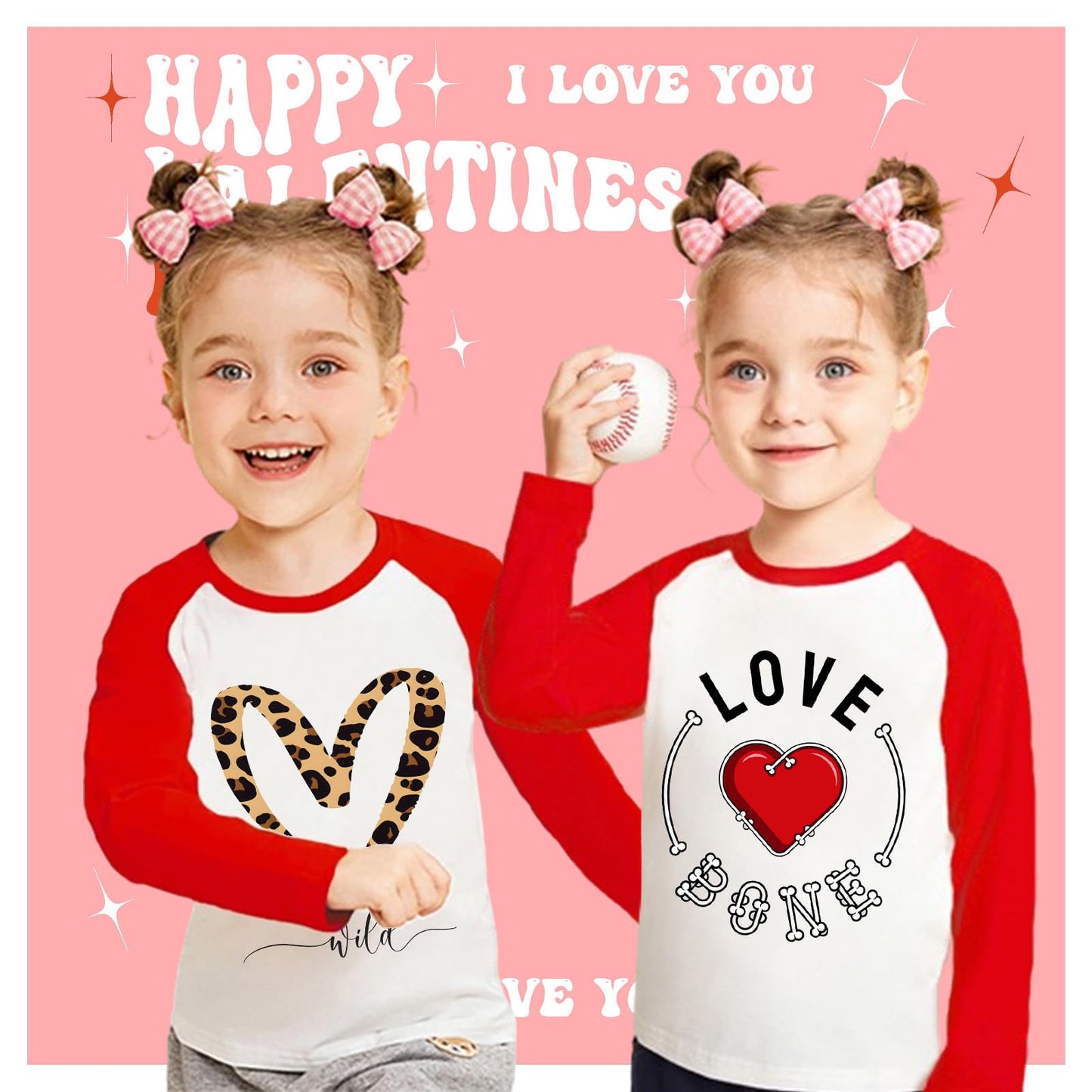 Tkria Little Kids Valentine Day Unisex Baby Raglan Long Sleeve Shirt Leopard I Love You Baseball Patchwork Shirt 2 Years