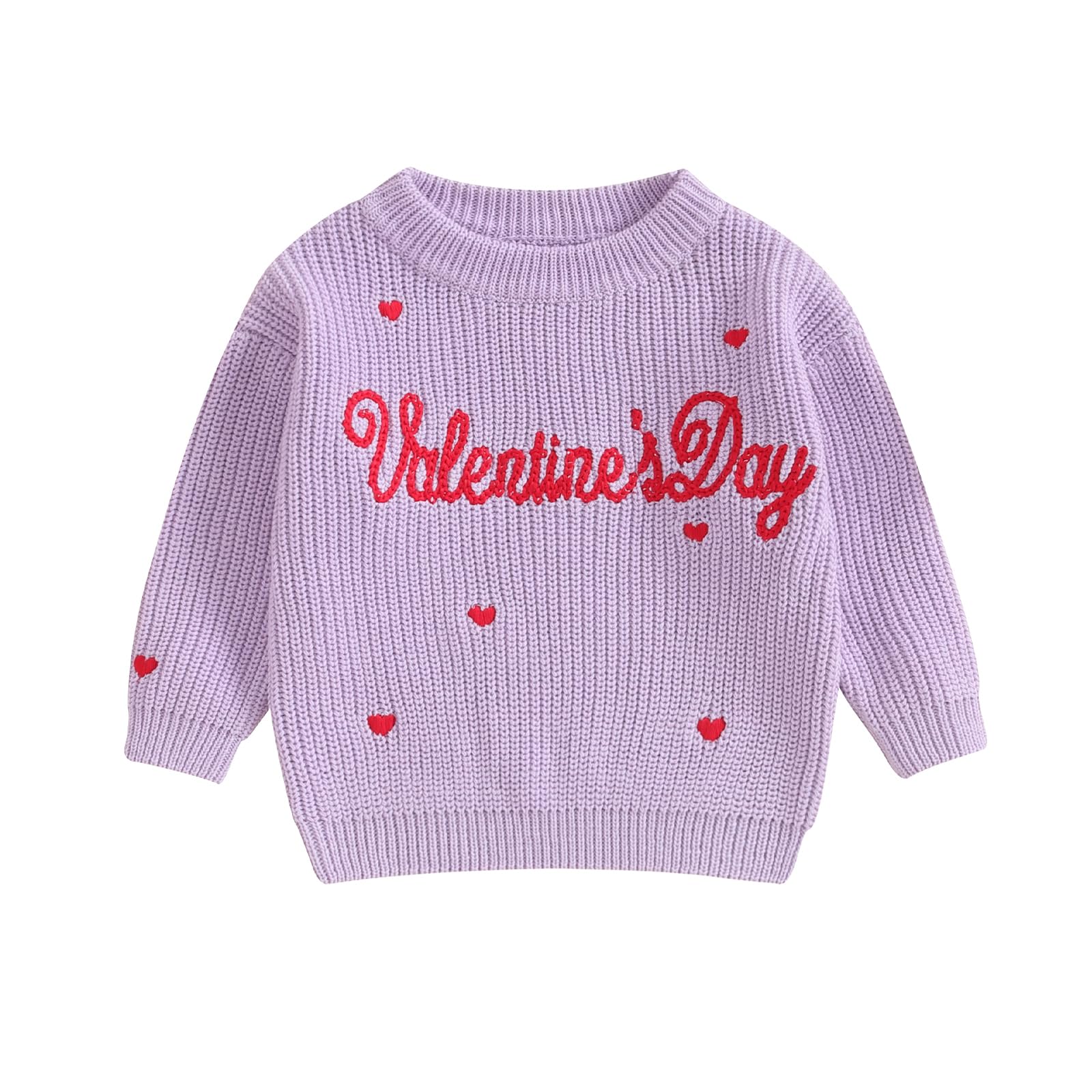 Baby Girl Valentines Day Outfit Love Heart Sweet Long Sleeve Sweater Tshirt Crewneck Tops Fall Winter Clothes (E-Purple, 0-3 Mon