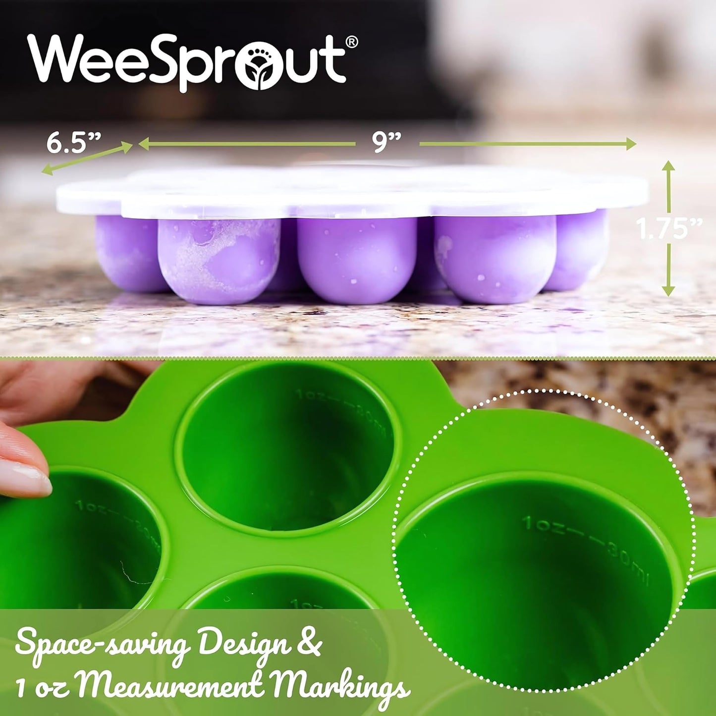 Weesprout Silicone Baby Food Freezer Tray With Clip-On Lid - Perfect Storage Container For Homemade Baby Food, Vegetable & Fruit
