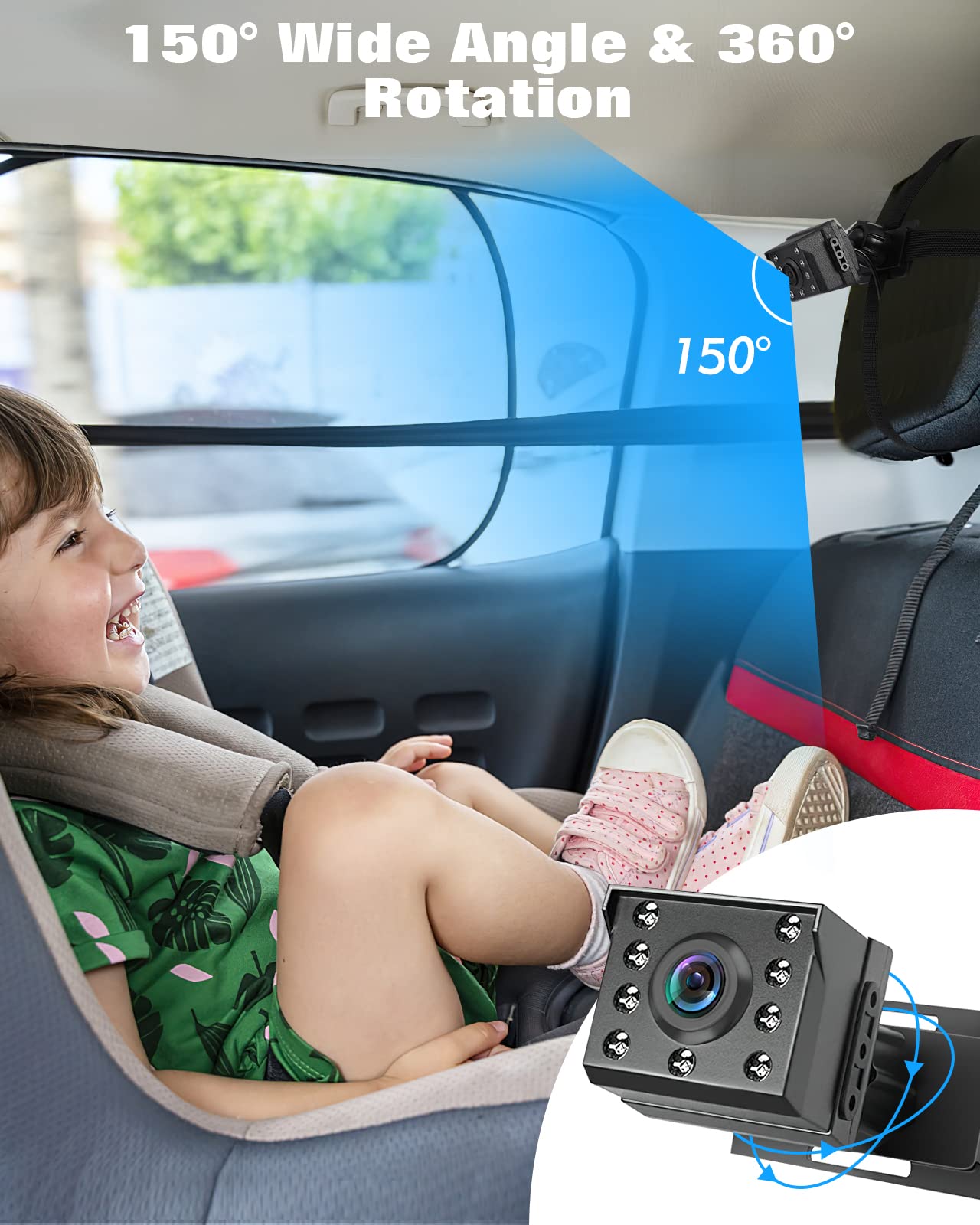 Zacro 1080P Baby Car Camera, 4.3' Baby Camera For Car, With Hd Night Vision, 150 Wide View Angle Baby, 360 Rotatable, For Baby