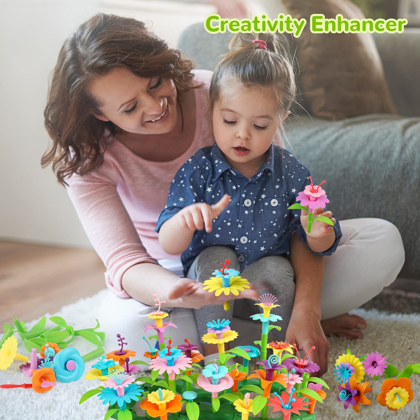 GILI Flower Garden Building Stacking Toys - Build a Bouquet Sets for 4 5 6 Year Old Toddler Girls Arts and Crafts for Little Kid