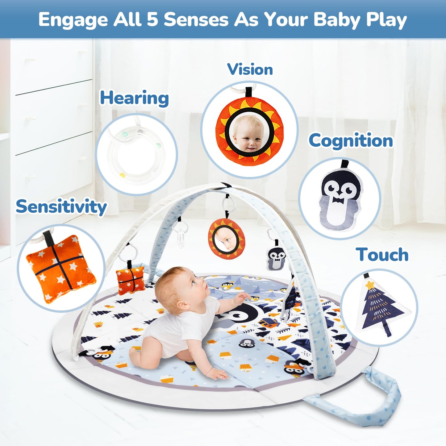 Baby Play Mat Tummy Time Mat With Exclusive Foldable Design, Stage-Based Skill Development Activity Gym Mat, Machine Washable Pl