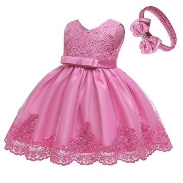 Baby Girls Christmas Embroidery Lace Dresses Infant Easter Halloween Wedding Formal Event Dress(Dust Pink,24M)