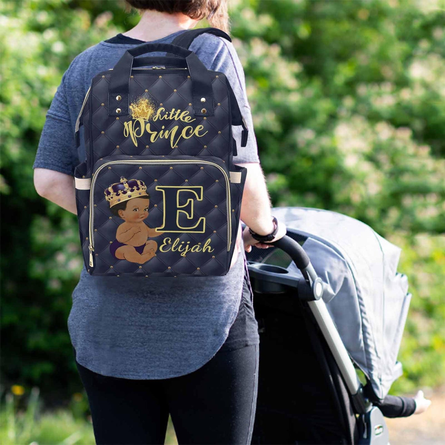 M Yescustom Personalized Diaper Bag For Boys Baby, Large Capacity Custom Blue Crown Diaper Bag With Name, Waterproof Boys Baby B