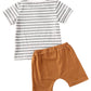 Fhutpw Baby Boys 2Pcs Summer Outfits Short Sleeve T-Shirt Tops Elastic Waistband Shorts Set Toddler Clothes (Strips + Brown, 6-1