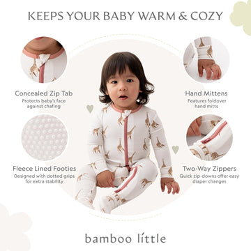 Giraffe Footie For Baby - 95% Viscose From Bamboo, 5% Spandex - Soft Newborn Sleepwear, Baby Pajamas, Unisex Baby Clothes, Zippe