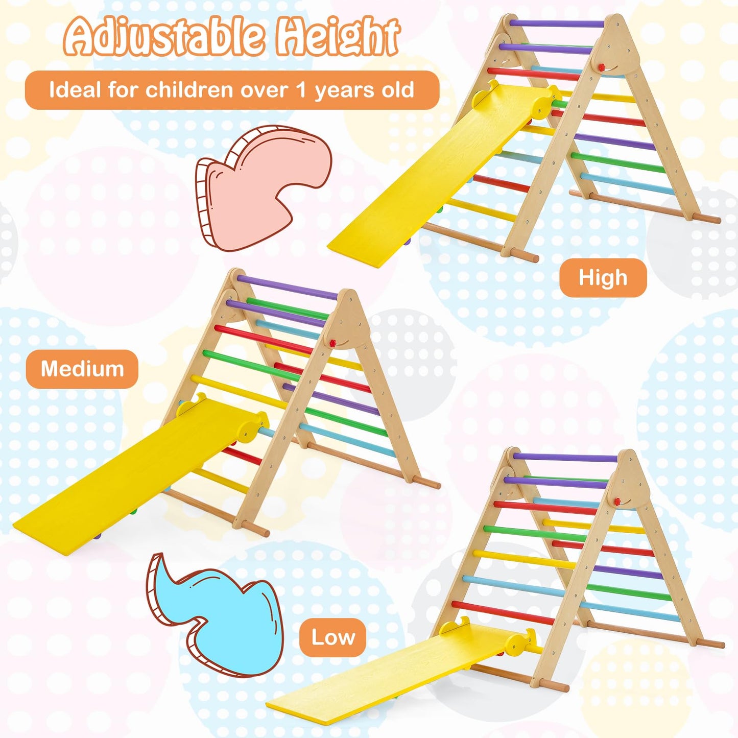 Honey Joy Triangle Climber With Ramp, Indoor Kids Climbing Triangle Ladder For Daycare, Gym & Playground, Folding Wooden Montess