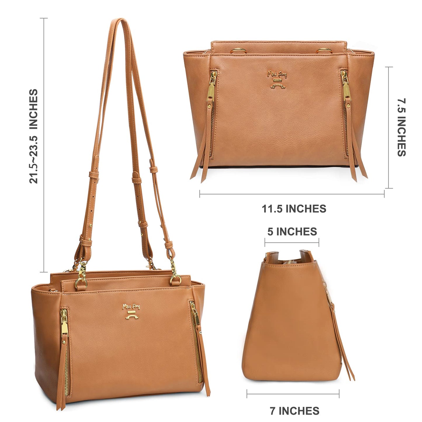 Miss Fong Brown Diaper Bag Purse, Small, Crossbody, Eco Pu Leather, 9 Pockets, Insulated, Unisex-Adults