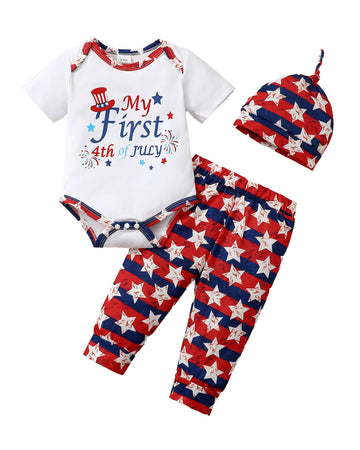 Nzrvaws 6-12 Months Toddler Baby Boy Clothes Christmas Infant Long Sleeve White Romper Red Plaid Pants Hat 3Pc Outfits Set Fall