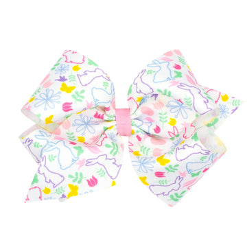 Wee Ones Girls' Easter Print Grosgrain Hair Bow on Wee Stay no-slip clip, handmade, King, Spring Multicolor Print
