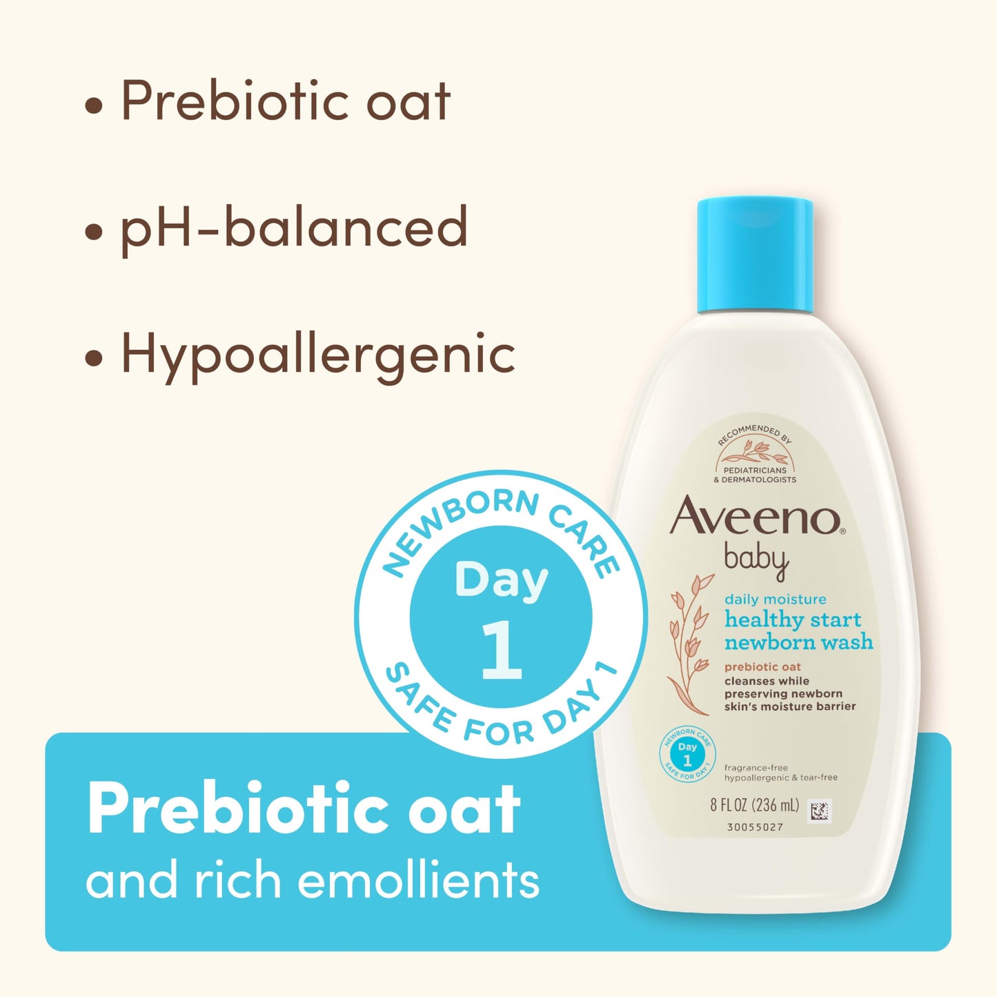 Aveeno Baby Healthy Start Nourishing Newborn Wash, Hypoallergenic Baby Body Wash With Prebiotic Oat Gently Cleanses Delicate New