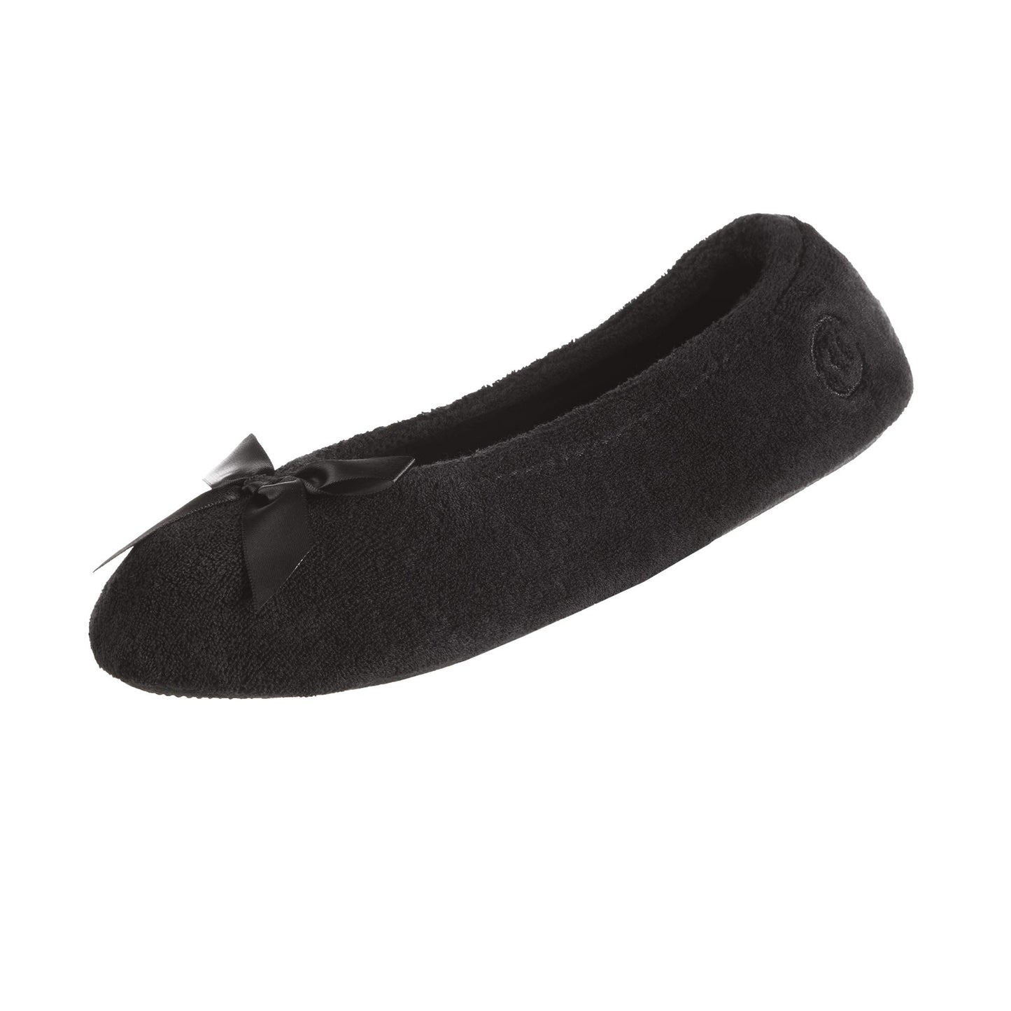 Isotoner Womens Terry Ballerina With Bow For Indooroutdoor Comfort Slipper, Black, 9-Aug Us