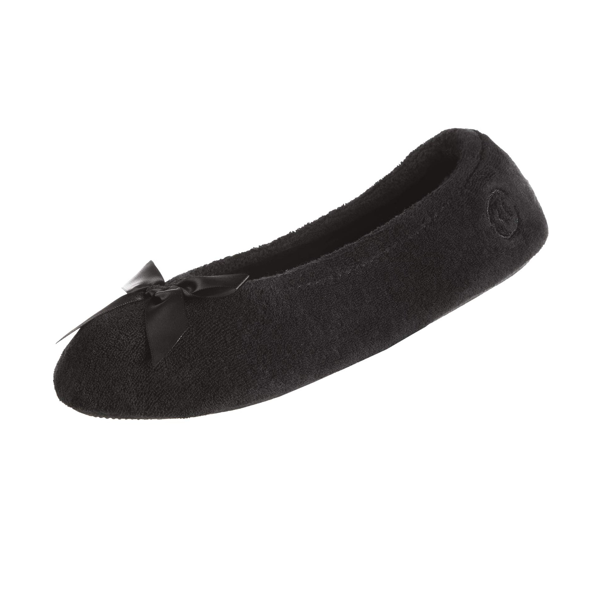 Isotoner Womens Terry Ballerina With Bow For Indooroutdoor Comfort Slipper, Black, 9-Aug Us