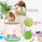 Lessmo 2 Pcs Easter Bunny Basket Easter Egg Buckets, Blue Pink Cute Personalized Canvas Cotton Tote Bags Egg Hunt Basket For Eas
