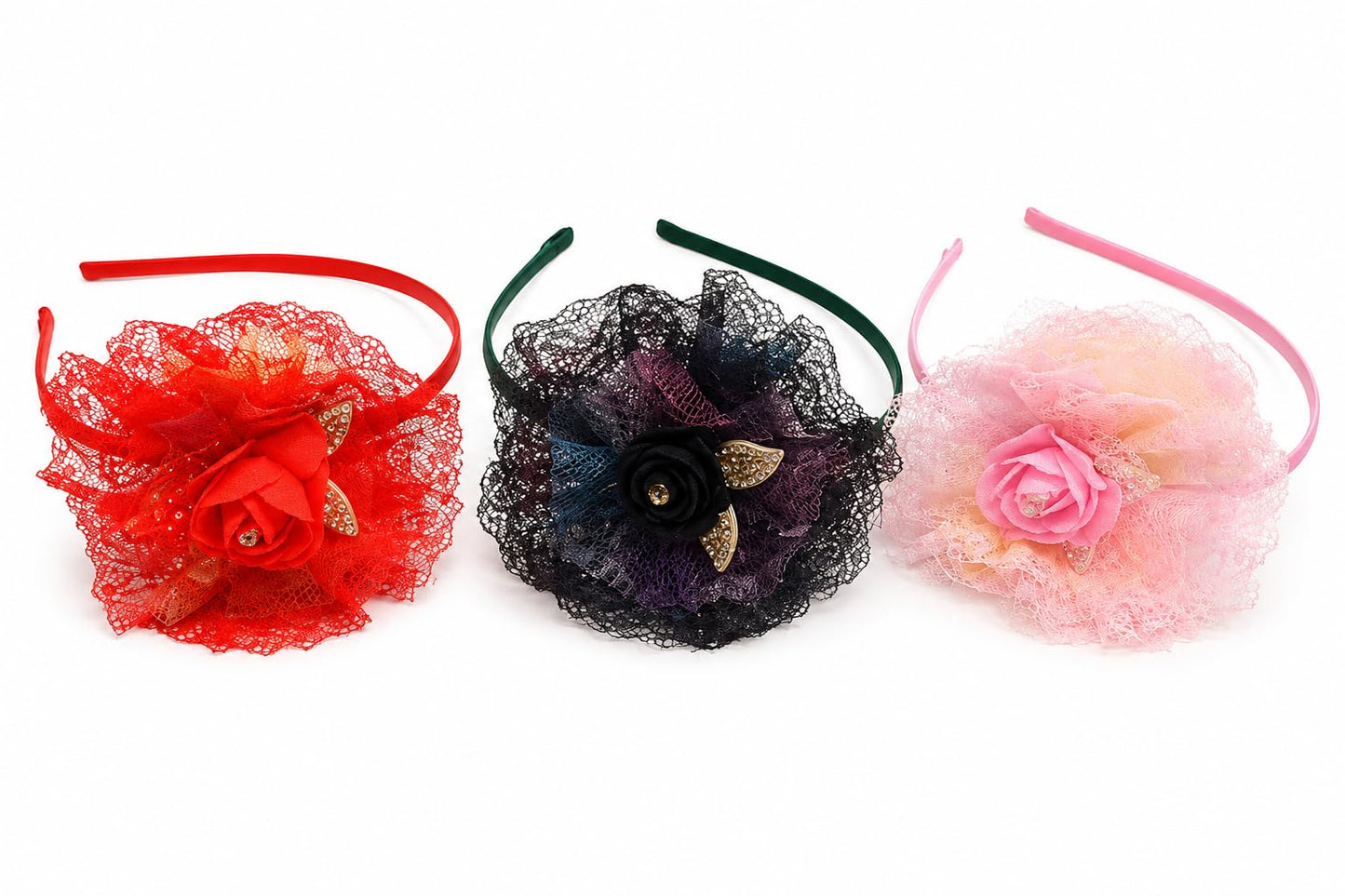 Baby Girls Floral Hair Band | Rose Flower Hair Accessory | Soft & Lightweight Hairband For Babies & Kids | Pack Of 3