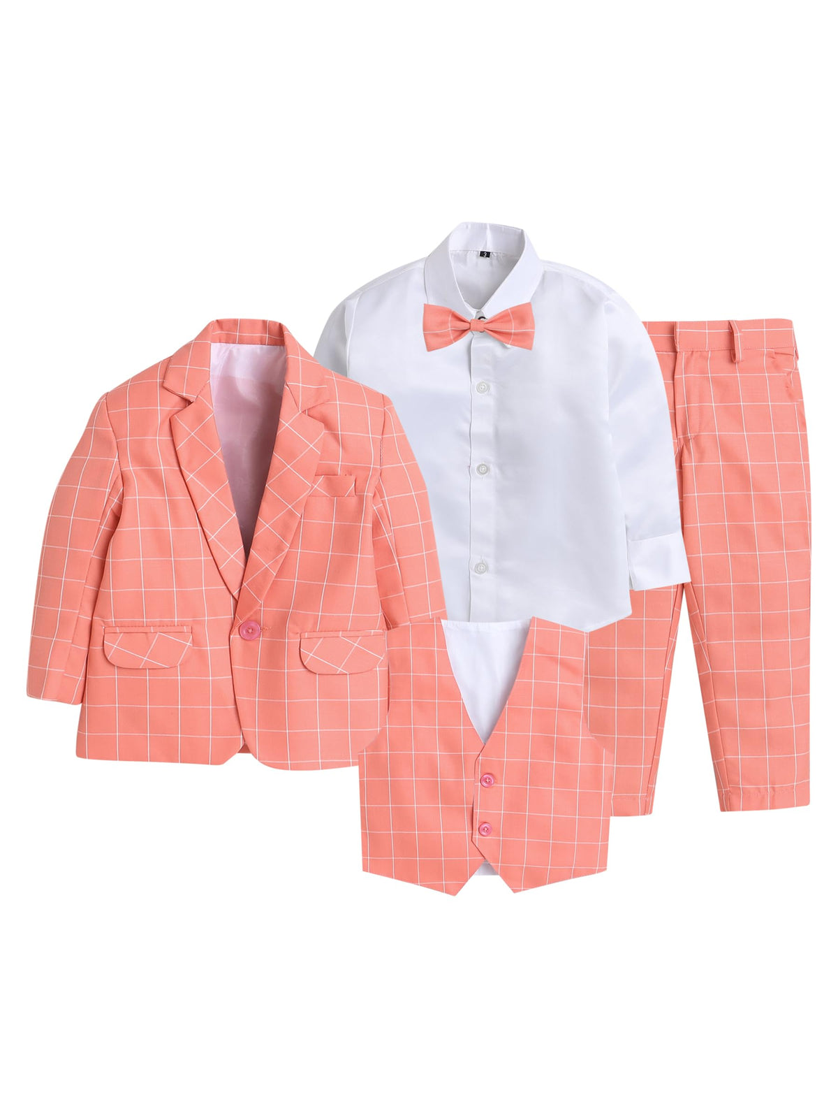 Jeetethnics Boys Peach Coat Suit Set With Waistcoat Shirt And Trousers (9109Ahv)