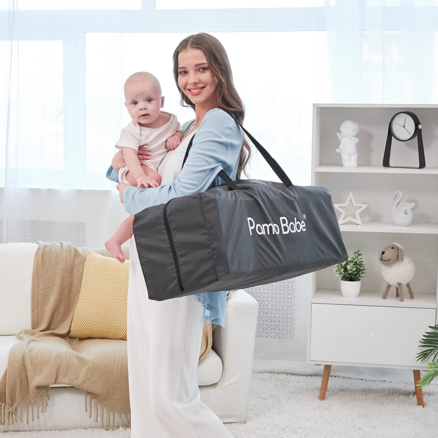 Pamo Babe Deluxe Nursery Center, Foldable Playard For Baby & Toddler, Bassinet, Mattress, Changing Table For Newborn(Black)