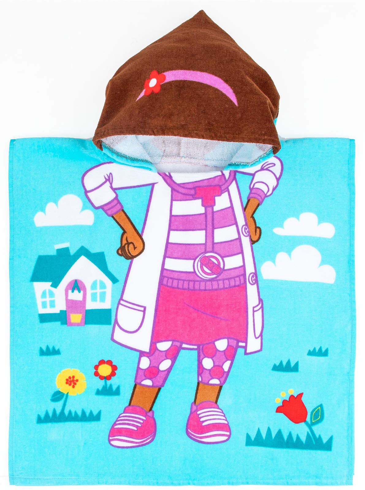 Disney Doc Mcstuffins Doc Kids Bath/Pool/Beach Hooded Poncho - Super Soft & Absorbent Cotton Towel, Measures 22 X 22 Inches (Off