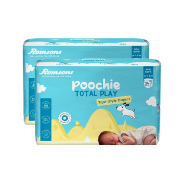 Romsons Poochie Total Play Newborn Tape Style Baby Diapers  48 Pieces | Suitable For Up To 5 Kg | Antibacterial | Cottony Soft 