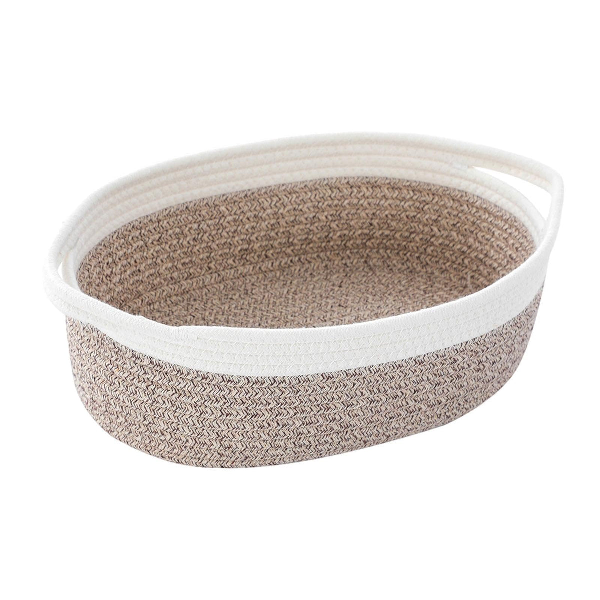 Cotton Rope Basket Sturdy Woven Basket with Handle for Nursery Towels Diaper White Brown