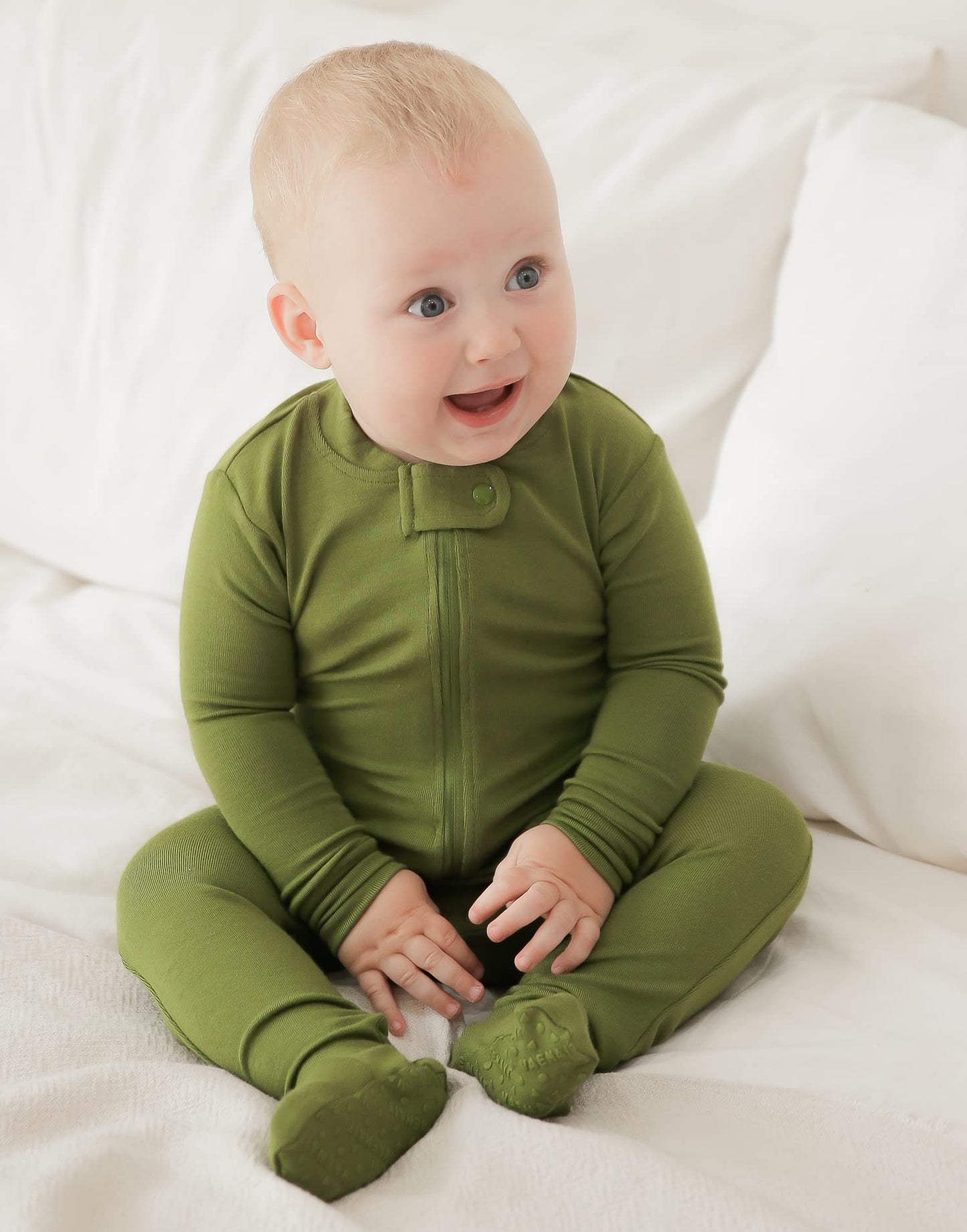 Vaenait Baby Toddler Boys Girls Solid Fotie Pajama Cozy Modal Olive 24M