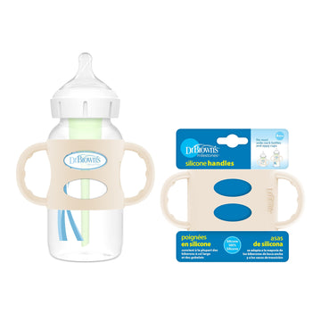 Dr. Brown'S Milestones 100% Silicone Baby Bottle Handles, Wide-Neck, Removable Easy-Grip Transitional Sippy Cup Handles, Ecru, 4
